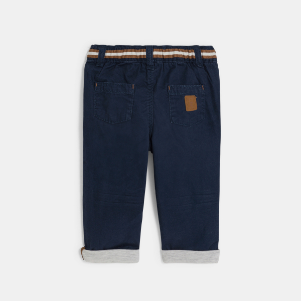 بنطال قطن بخصر مطاطي باللون الأزرق الداكن للأولاد الصغار